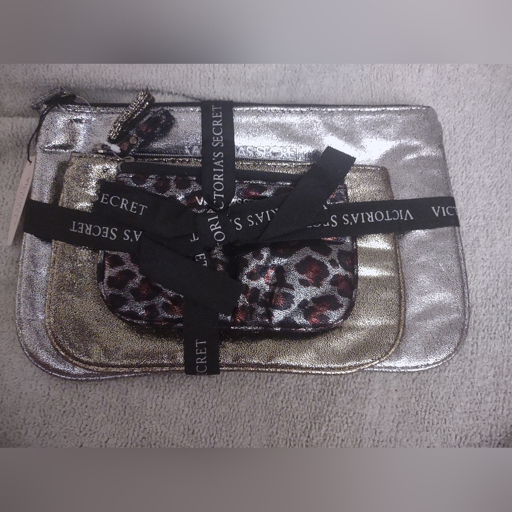 Victoria's Secret Metallic and Leopard Cosmetic Bag Set